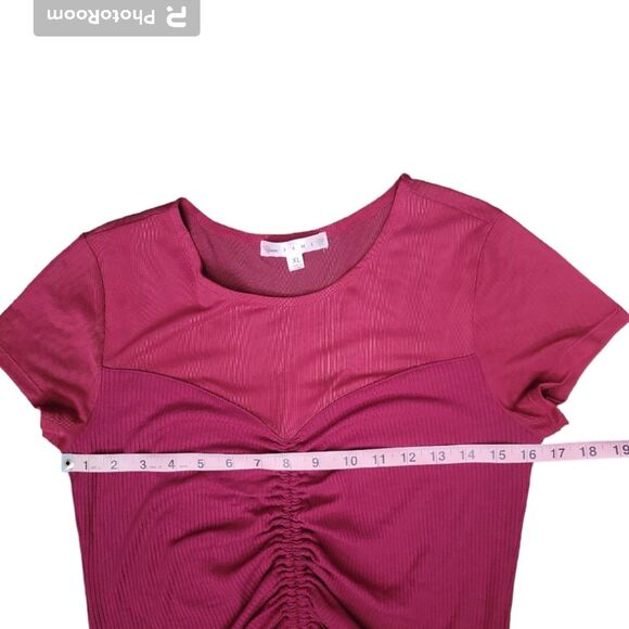 CRAVE FAME Juniors' Red Mesh Illusion Ruched Top - XL - Picture 5 of 11